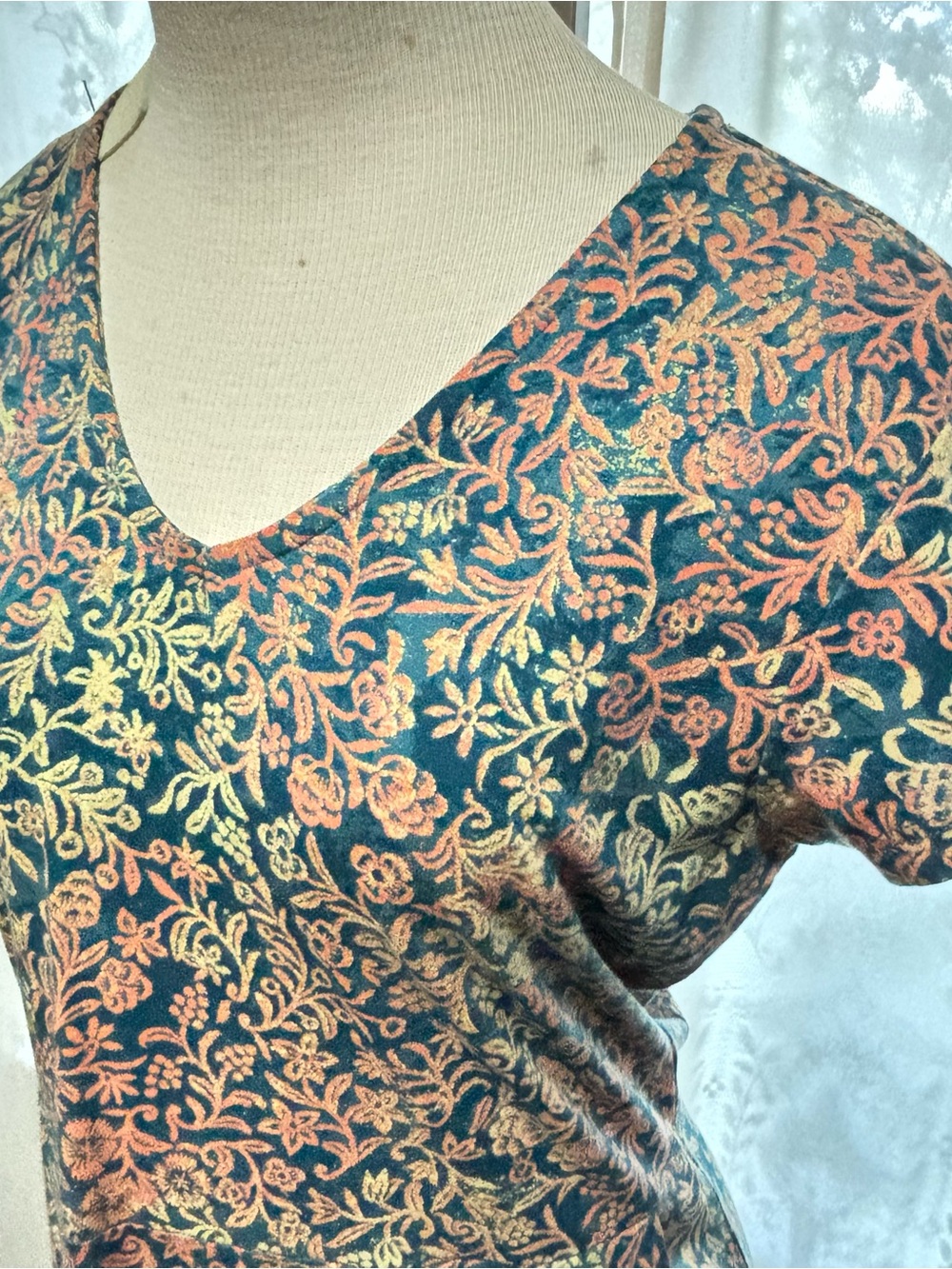 Peruvian Connection Maxi Dress with Pockets-Coral and Green Batik Print size M - Picture 5 of 11
